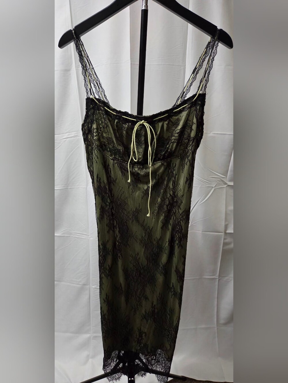 Cider Black Floral Lace Overlay Green Slip Cami Dress Size M